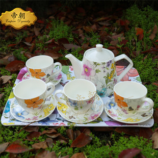 韩国进口茶具整套装 茶壶茶杯茶盘 韩式咖啡杯具田园马克杯碟子勺