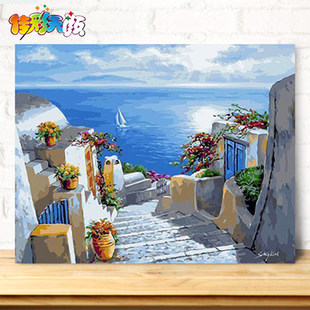 数字油画diy手绘油画 客厅大幅风景花卉情侣结婚装饰画 面朝大海