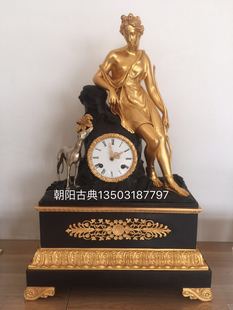 钟表 座钟 黄铜24K镀金欧式机械钟表 德国赫姆勒机械狩猎女神钟