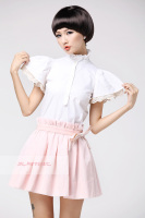 白色娃娃衫短袖衬衫女秋季女装上衣粉色衬衣黑色秋装女士