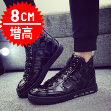 秋季韩版板鞋男鞋增高8cm男式英伦潮流运动休闲鞋内增高6cm皮面鞋