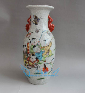 仿古瓷器陶瓷 开片瓷花瓶 青釉双耳瓷瓶 家居装饰摆设 古玩收藏
