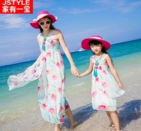夏季吊带连衣裙母女装雪纺沙滩长裙海边亲子装波西米亚中大童装潮