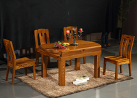 全实木餐桌椅组合纯榆木圆桌一桌六椅可伸缩折叠组装桌子中式家具