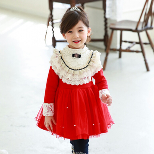 韩国童装女童秋冬装儿童长袖加绒加厚蓬蓬纱公主圣诞裙儿童连衣裙