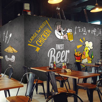 3d韩式手绘炸鸡啤酒墙纸烧烤烤肉水泥墙涂鸦壁纸火锅饭店餐厅壁画