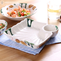NDP 创意餐具陶瓷饺子盘子扇形两格盘冷菜分隔卤水拼盘用菜盘日式