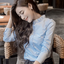 欧佩妮 2016年秋季花边领纯色单排扣显瘦衬衫