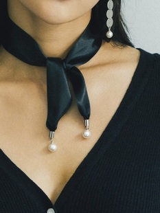 韩国代购直发MIDNIGHT MOMENT时尚潮品珍珠吊坠丝带项链