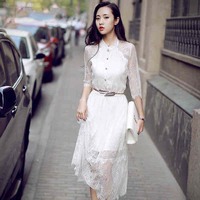 夏装新款女装2016韩版性感裙子中长款气质蕾丝长裙连衣裙夏礼服潮