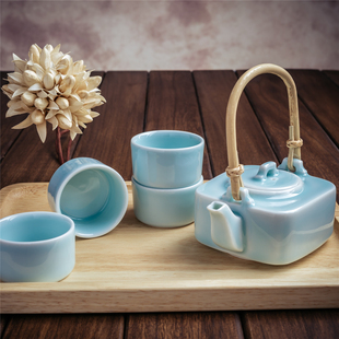 龙泉青瓷家用茶具套装 手工陶瓷礼盒包装5件整套茶壶杯子
