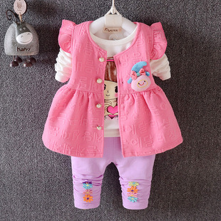 全球婴幼儿春秋款女童装 韩版可爱清新宝宝童套装 纯棉三件套
