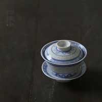旧瓷社 景德镇十大瓷厂 经典青花玲珑盖碗 三才 泡茶碗