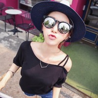 夏季新款 韩国人气官网代购 Qnigirls女装 气质露肩魅力时尚t恤
