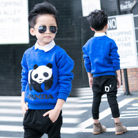2016冬季童装新款熊猫大卫衣 男童中大童加厚加绒大卫衣