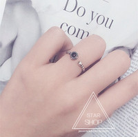 韩国铜镀银饰品 个性圆形抹黑滴油做旧复古开口戒指食指指环女