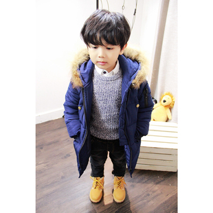 卡七家韩版中小童冬款毛领加厚大衣棉袄男童新品外套匹诺曹棉衣