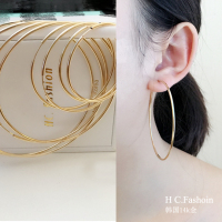 韩国正品流行10K/14K黄金耳环女个性耳环气质简约大耳环耳圈礼物