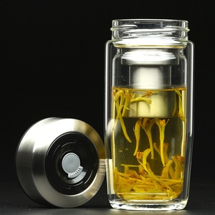 万象玻璃杯正品 V15 有滤网茶杯 透明隔热双层玻璃水杯 泡茶杯子