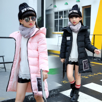 童装女童加厚棉衣冬季新款2016时尚韩版中大童儿童贴标外套中长款