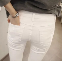 2015秋装新款弹力白色牛仔裤女韩版潮紧身显瘦小脚铅笔裤大码长裤