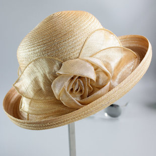 夏季遮阳帽子女士优雅花朵礼帽盆帽防紫外线布帽沙滩太阳帽韩版潮