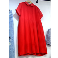 韩国东大门2015夏装新款韩版女翻领红色娃娃衫短袖百褶雪纺连衣裙