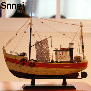 Snnei室内 幸福号帆船模型摆件 小木船工艺船 木质渔船模型FC-4