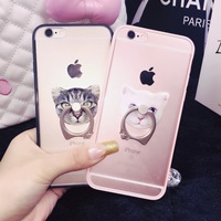 猫咪iphone6S支架指环手机壳苹果6plus全包软壳4.7保护套韩国挂绳
