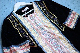 古着vintage天鹅平绒老刺绣图腾尼泊尔民族风印度老绣重工裙长袍