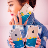 韩国进口饰品液体游泳小黄鸭苹果iphone6、6plus手机保护套壳