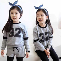 塔塔童品 韩国童装女童运动套装新款韩版儿童长袖上衣+短裤两件套