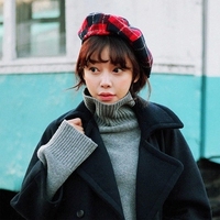 韩国女士秋冬天复古英伦格子画家帽韩版蓓蕾贝雷帽八角帽子潮冬季