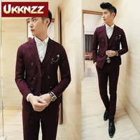 高端定制品牌UKKNZZ  秋款男士简约经典西服套装韩版西装三件套
