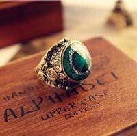 特价欧美款戒指 出口 饰品首饰 复古雕花绿色戒指 珠宝指环批发