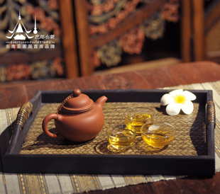 泰国进口藤编托盘长方形茶盘 木质水果盘 SPA精油盘茶几茶壶盘