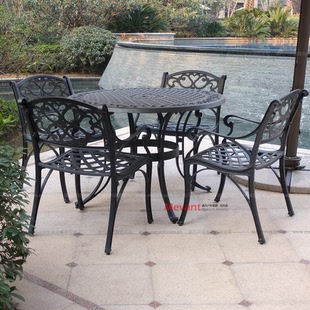 实心铸铝户外家具大圆桌一桌四椅欧式田园 美式庭院铁艺送坐垫