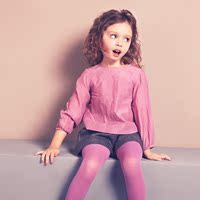 POKA新款女童儿童秋装长袖衬衫圆领娃娃衫中大童紫色全棉套头衬衣