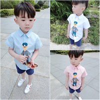 2016夏季新款男童短袖纯棉卡通衬衫儿童女宝宝衬衣小童韩版上衣潮