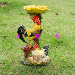 树脂工艺品花园摆件庭院装饰品仿真大公鸡摆件向日葵母鸡下蛋摆设