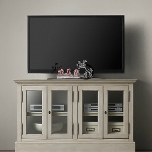 美式电视柜复古做旧实木视听柜法式现代电视柜欧式储物柜音响柜