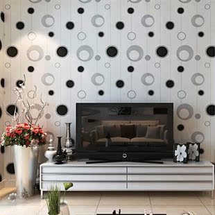 现代简约抽象墙纸客厅电视背景墙壁纸黑白灰圆圈23520