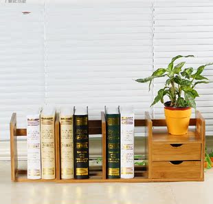 特价楠竹桌面简易书架书柜置物架桌上创意学生办公收纳拉伸小书架