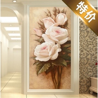 大型3D立体无缝玄关走廊过道壁纸壁画装饰画 竖版 欧式油画玫瑰花
