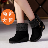 冬季老北京布鞋女棉鞋坡跟女靴加厚保暖女短靴雪地靴厚底靴子女鞋