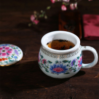 红鑫黄金彩绘 龙泉青瓷茶杯带盖陶瓷过滤杯子办公泡茶杯