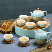 陶瓷茶盘功夫茶具套装竹制茶盘干泡台青瓷手绘茶具日式茶台茶托
