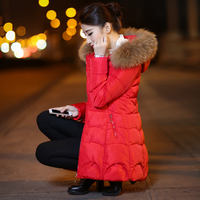 品牌2016冬装貉子大毛领韩版白鸭绒淑女中长款羽绒服女款修身外套