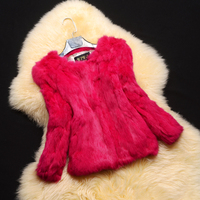 2015冬季新款海宁真皮兔毛皮草短款七分袖女士韩版圆领外套修身