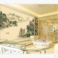 中式山水情3d立体 大型壁画电视背景墙壁画 自粘壁纸客厅墙纸壁画